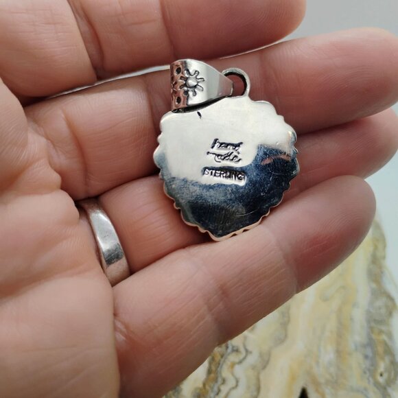 Southwest Turquoise Heart Stone Snake Eye Red Coral Stone Cluster Pendant - Picture 4 of 6